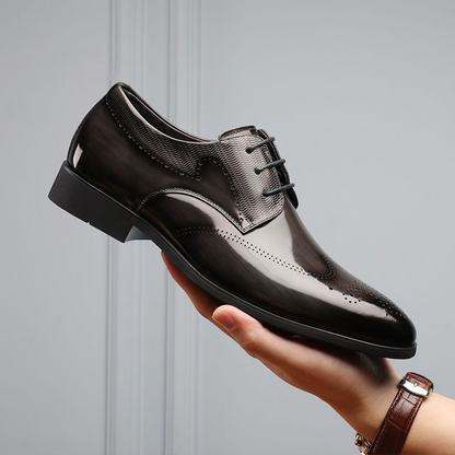 Men's formal polished brogue dress shoes, designed for comfort and enduring classic style.
