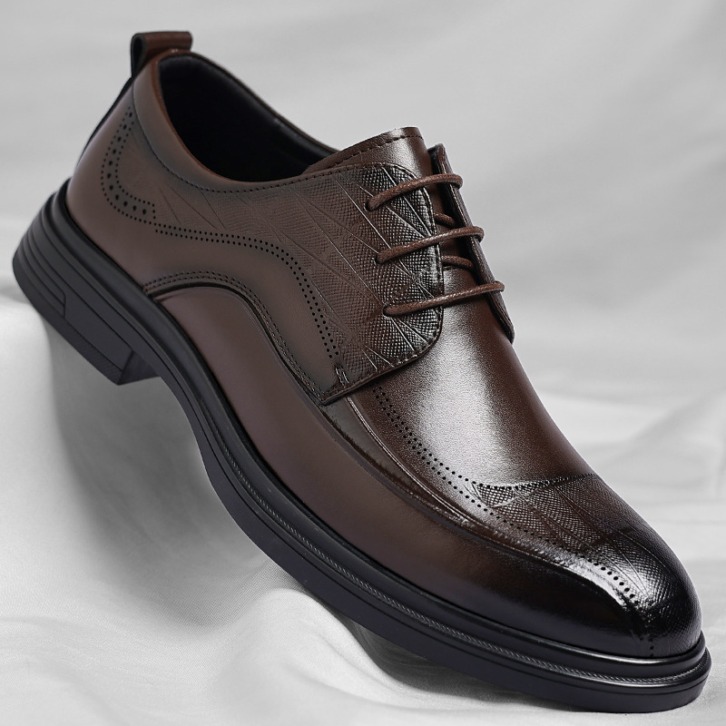 Men's polished leather brogue dress shoes, ideal for professional business style & formal occasions.