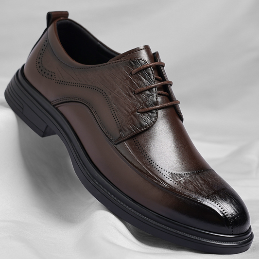 Men's polished leather brogue dress shoes, ideal for professional business style & formal occasions.