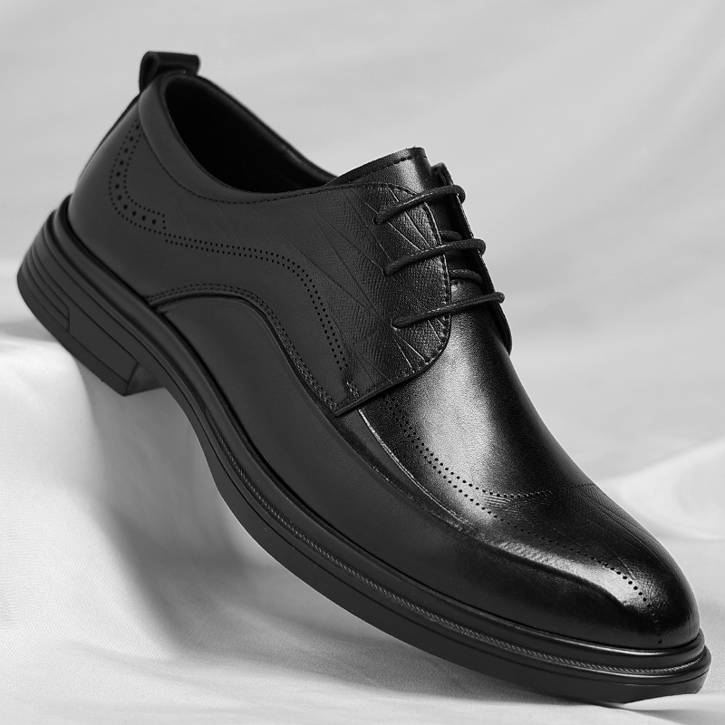 Front view of men's high-quality polished brogue dress shoes, essential for formal & business events.