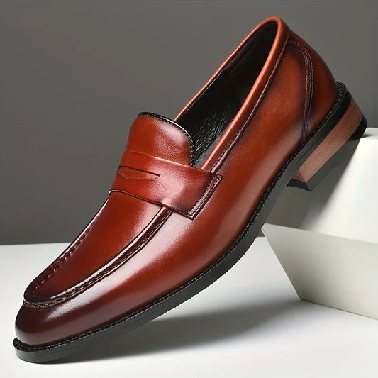 Men's polished slip-on loafers, classic style, perfect for formal or casual wear.