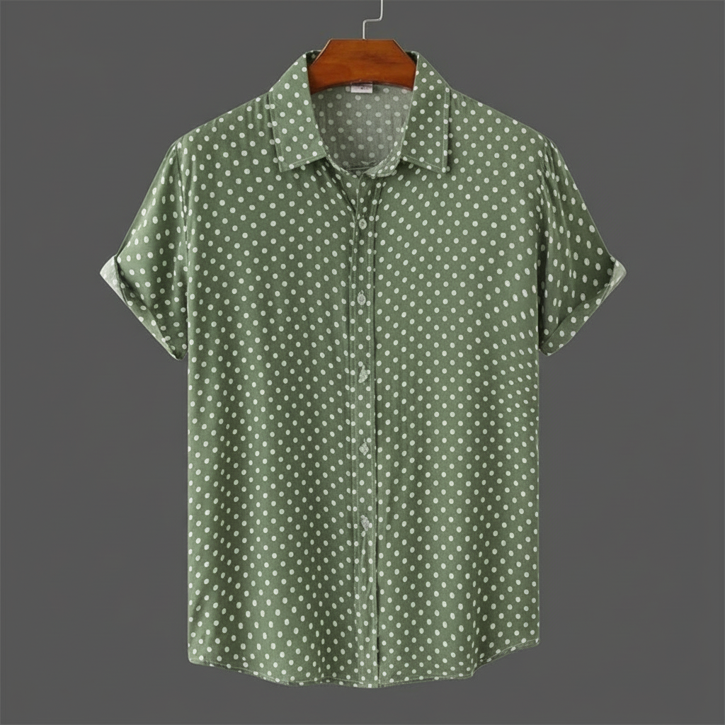 Men's polka dot cabana short-sleeve shirt, ideal for effortless summer style & warm weather.