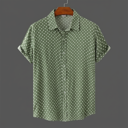 Men's polka dot cabana short-sleeve shirt, ideal for effortless summer style & warm weather.
