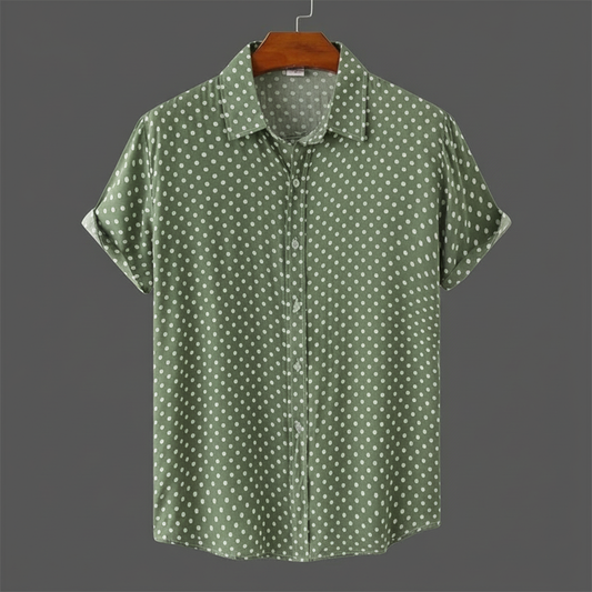 Men's polka dot cabana short-sleeve shirt, ideal for effortless summer style & warm weather.