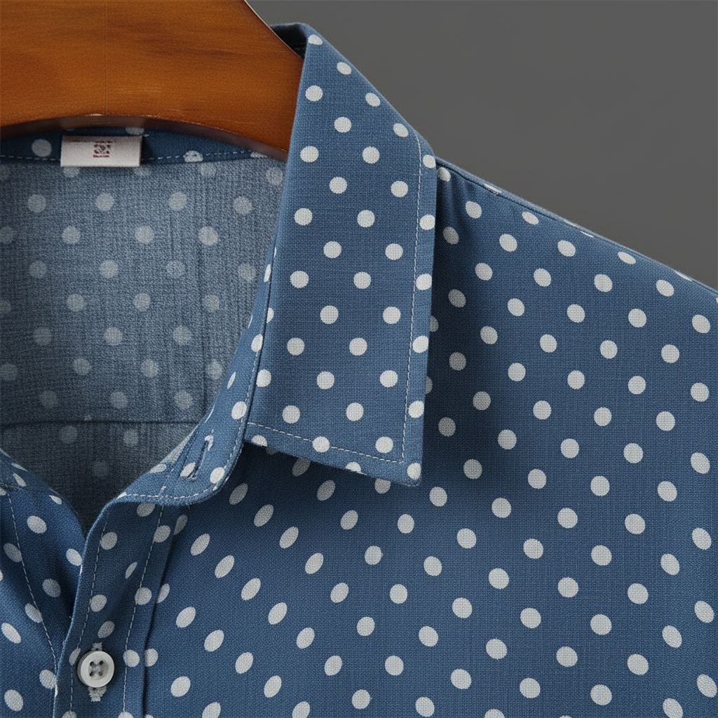 Versatile men's polka dot short-sleeve shirt, essential for casual summer fashion & warm weather.