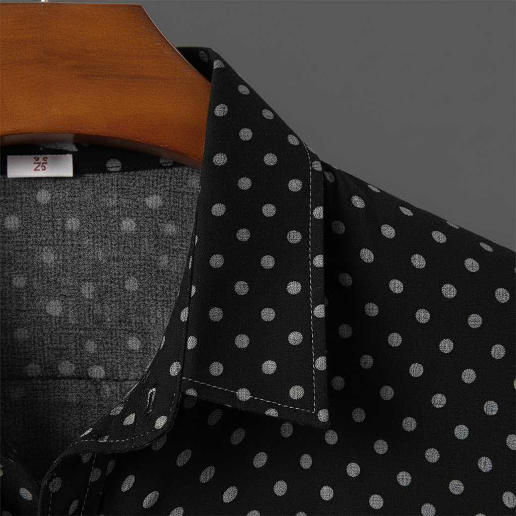 Effortless men's summer style: polka dot short-sleeve cabana shirt for warm weather & vacation.