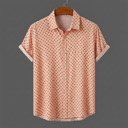 Men's casual polka dot short-sleeve shirt, great for warm weather, relaxed fit summer style.