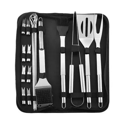 Get grilling with this men's portable BBQ tool set. Stainless steel utensils for camping, tailgating, and parties.