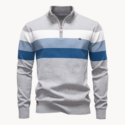 Men's Portofino quarter-zip sweater in navy. Stylish and versatile men's long-sleeve top for smart casual wear.