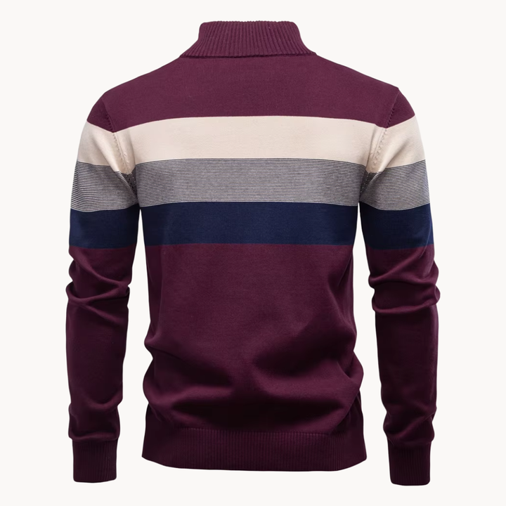 Casual men's quarter-zip sweater. Durable and soft Portofino pullover, essential for versatile menswear.