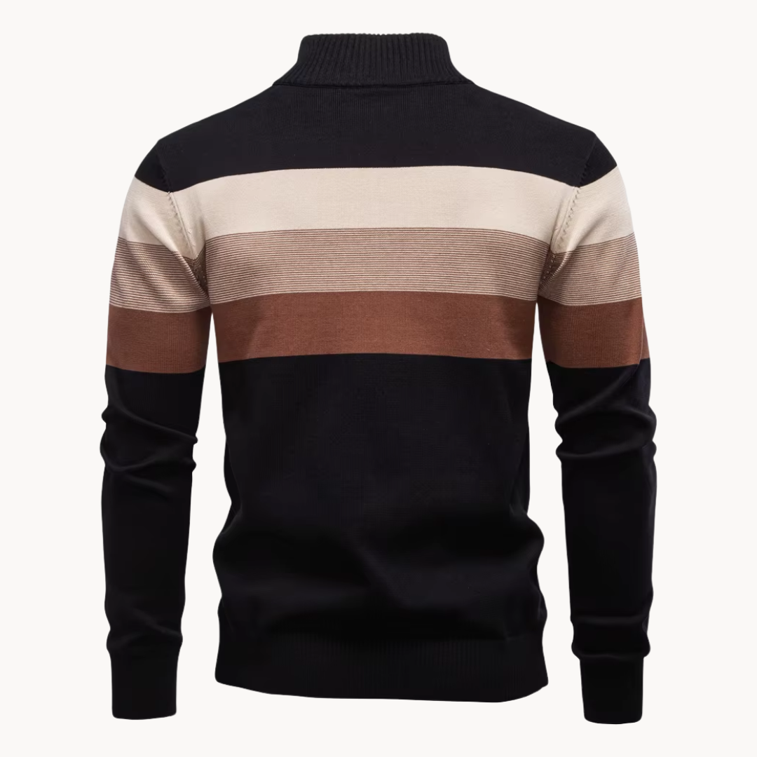 Men's striped Portofino quarter-zip sweater, ideal for layering. Comfortable and stylish long-sleeve top.
