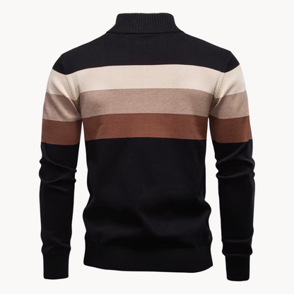 Men's striped Portofino quarter-zip sweater, ideal for layering. Comfortable and stylish long-sleeve top.
