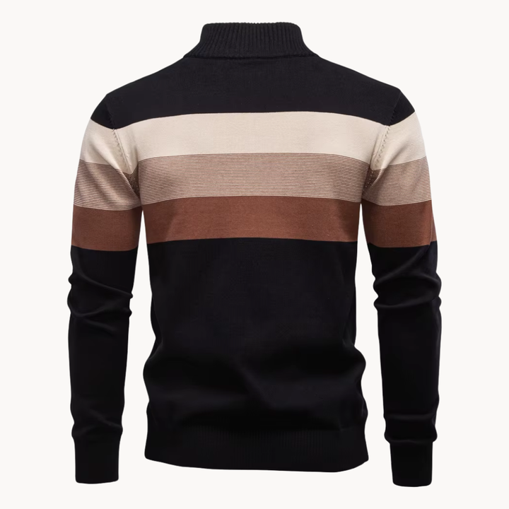 Men's striped Portofino quarter-zip sweater, ideal for layering. Comfortable and stylish long-sleeve top.
