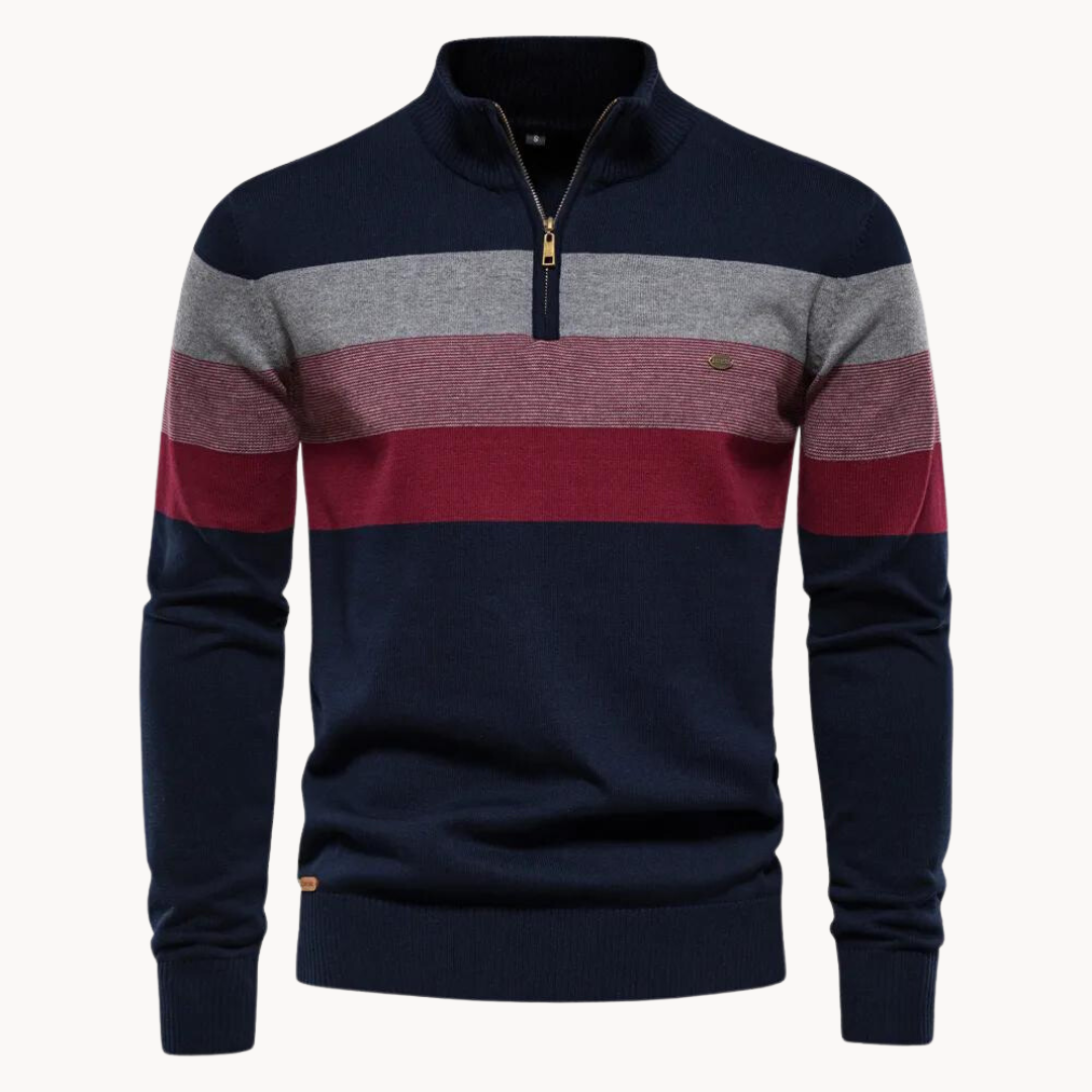Versatile men's long-sleeve quarter-zip sweater. Ideal menswear for layering or stand-alone casual outfits.
