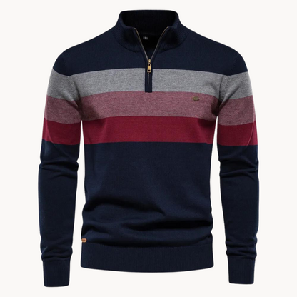 Versatile men's long-sleeve quarter-zip sweater. Ideal menswear for layering or stand-alone casual outfits.