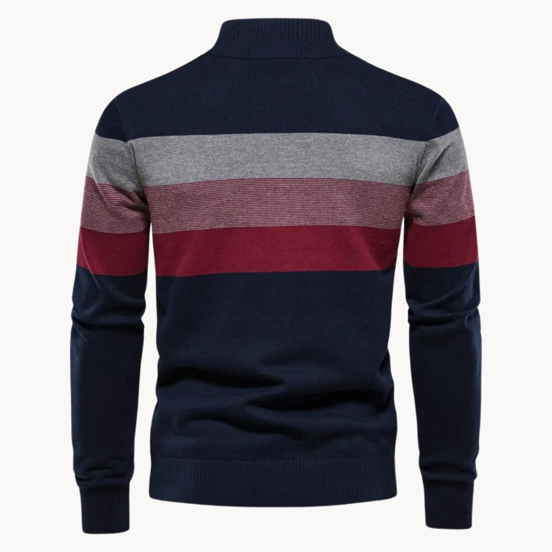 Folded men's quarter-zip sweater. Soft Portofino pullover, essential menswear for stylish layering.
