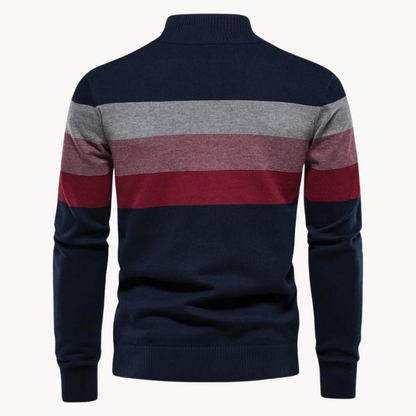 Folded men's quarter-zip sweater. Soft Portofino pullover, essential menswear for stylish layering.