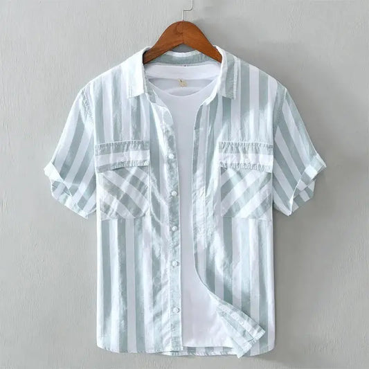 Men's Portofino striped short-sleeve shirt. Casual summer wear, ideal for resorts & vacations. Tailored button-up.