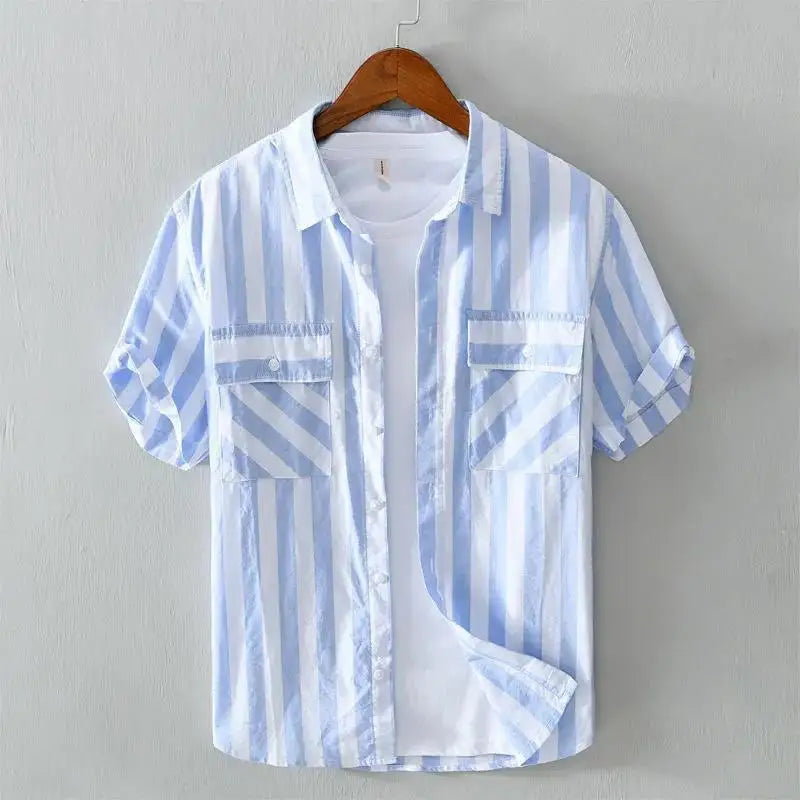 Portofino men's striped short-sleeve shirt. Light, airy casual fashion, perfect for summer vacations & resort style.