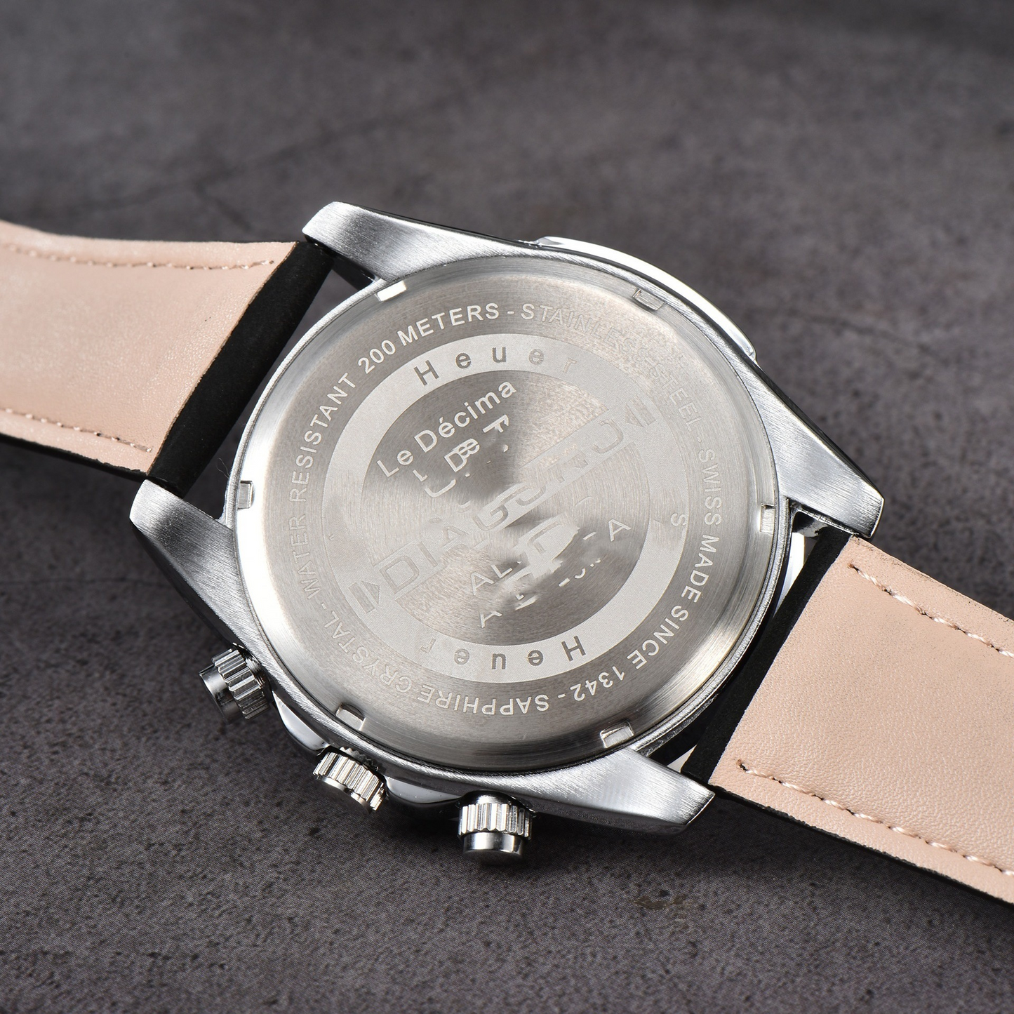 Classic men's timepiece: a sophisticated chronograph watch with a brown leather strap and steel finish.