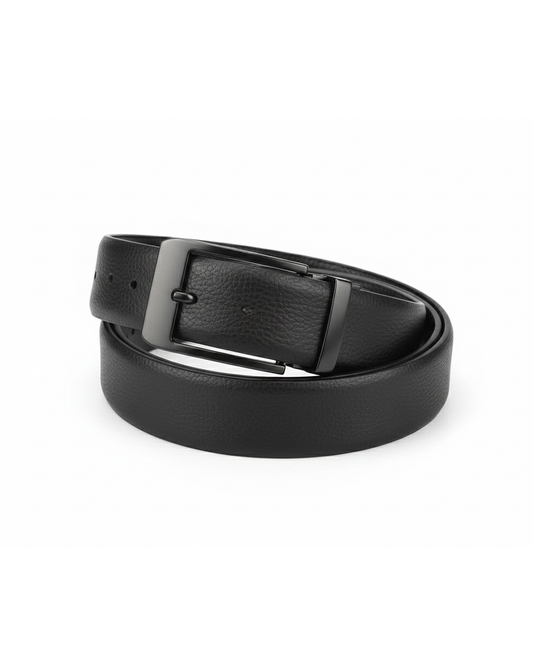 Men's premium 100% cowhide black leather belt with a classic silver buckle. Durable and versatile formal/casual accessory.