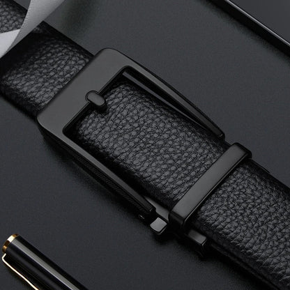 Classic black men's 100% cowhide leather belt. Premium quality, versatile accessory with a polished silver buckle.