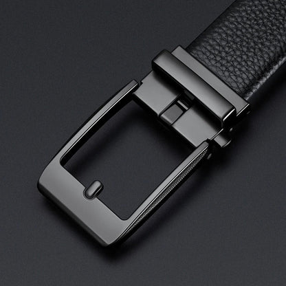 Premium 100% black cowhide leather belt for men with a sturdy silver buckle. A timeless and durable formal/casual accessory.