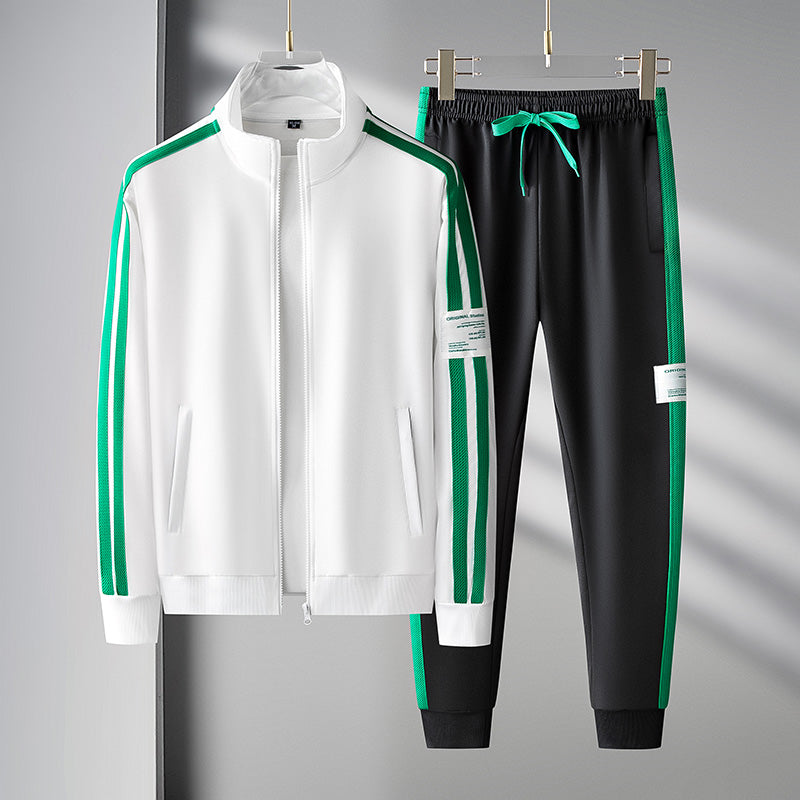 Sporty men's activewear tracksuit with a full-zip top. Premium matching set for athletic performance.