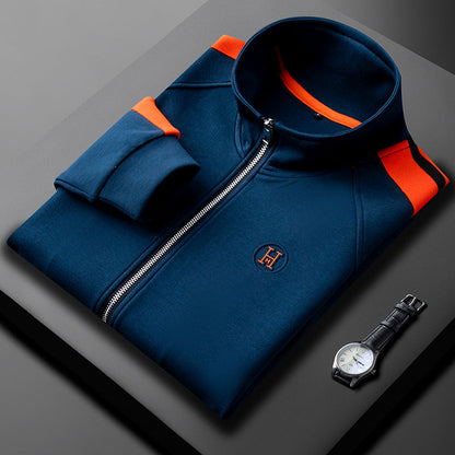 Zippered men's activewear tracksuit, a comfortable matching set for athletic activities & casual use.