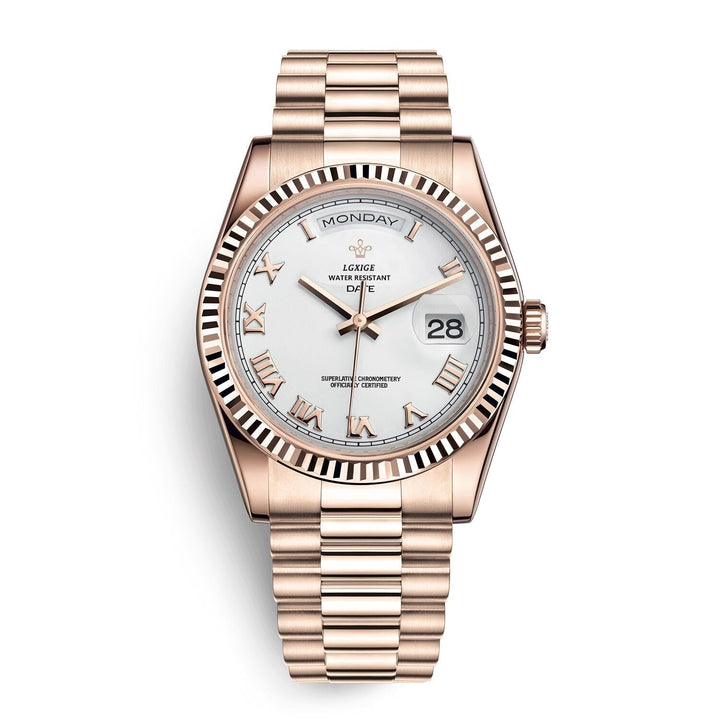 Men's premium automatic watch with day & date function. Elegant classic wrist timepiece.