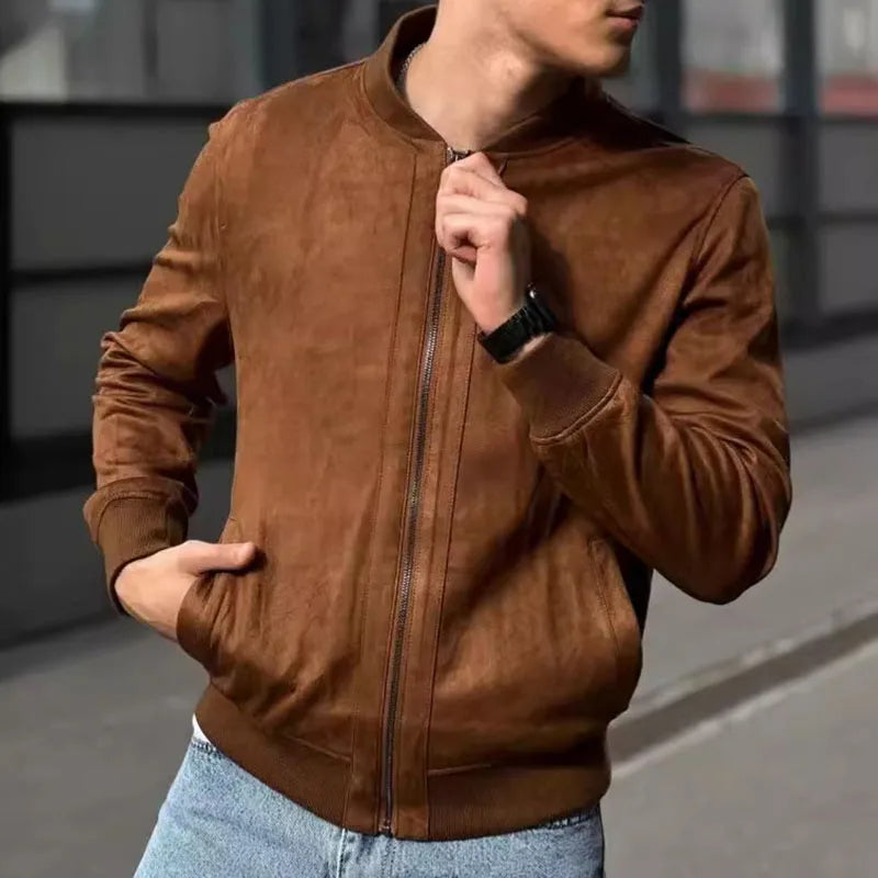 Classic black men's bomber jacket, versatile outerwear for fall, spring & everyday casual wear.