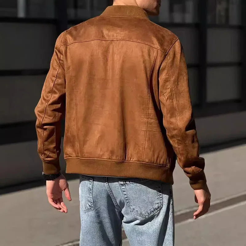 Effortless urban style men's bomber jacket, a premium layering piece for streetwear outfits.