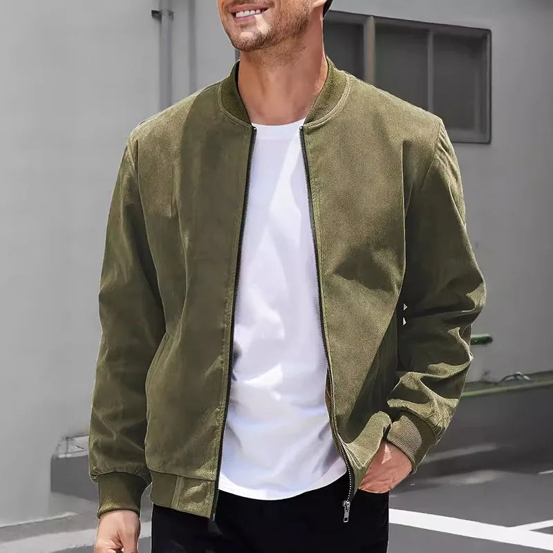 Slim fit men's bomber jacket, a stylish outerwear choice for urban and smart casual settings.