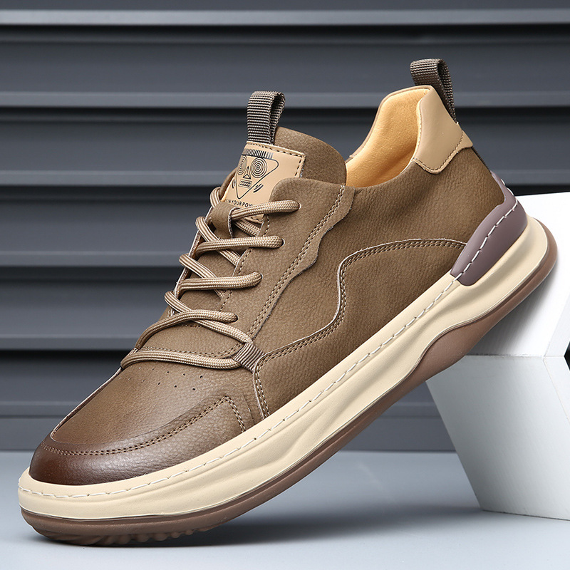 Men's premium brown casual sneakers, comfort everyday walking shoes.