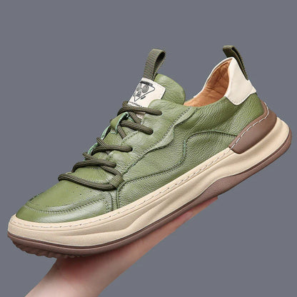 Tan men's premium casual sneakers, comfortable & durable walking shoes.