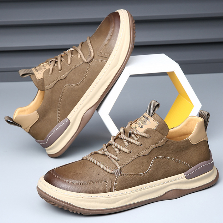 Gray men's casual sneakers, premium comfort everyday wear shoes.