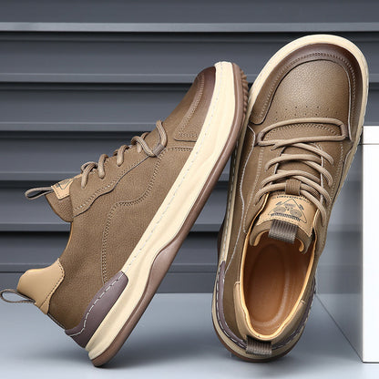 Premium tan men's casual athletic shoes, comfortable for walking.