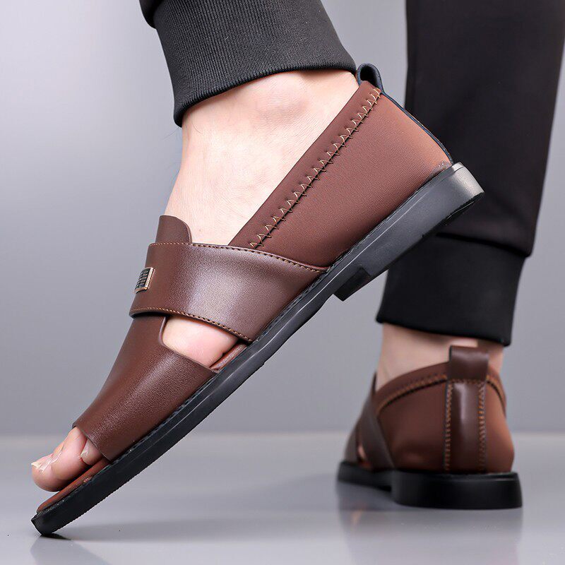 Side view of a men's supportive walking sandal, highlighting the cushioned sole and durable straps.