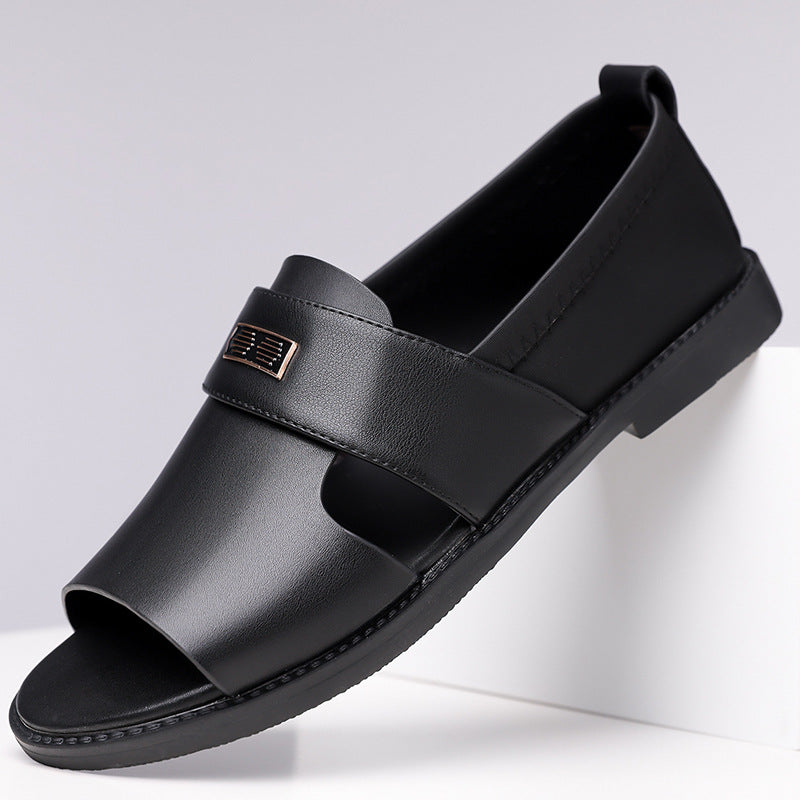 Top-down view of men's open-toe comfort sandals, showcasing their versatile and premium construction.