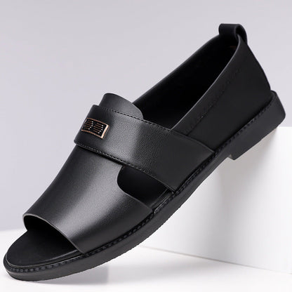 Top-down view of men's open-toe comfort sandals, showcasing their versatile and premium construction.