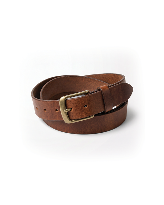Men's premium brown cowhide leather belt. Durable, classic waist accessory with timeless style.