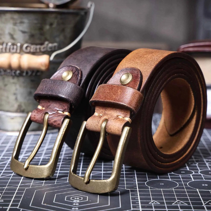 Men's premium brown cowhide leather belt. Classic, durable accessory for a refined, lasting formal look.