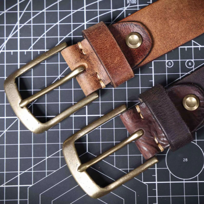 Genuine cowhide leather belt for men, in brown. A durable waist accessory with timeless classic style.