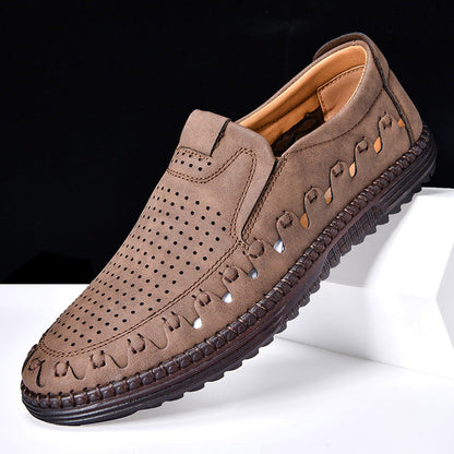 Breathable men's cowhide slip-on loafers, perfect for versatile spring & summer casual comfort.