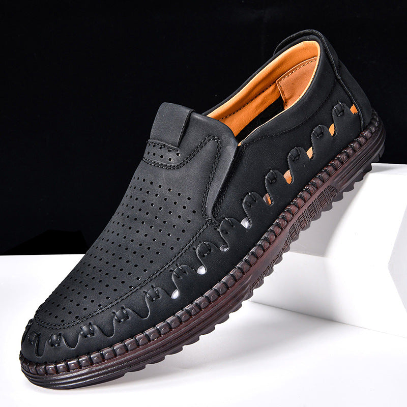 Men's premium cowhide slip-on loafers, breathable design, ideal for comfortable casual and everyday wear.