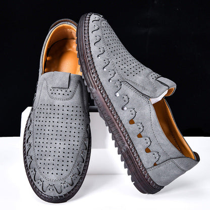 Modern men's cowhide leather slip-on loafers, moc toe style, comfortable for casual and everyday fashion.