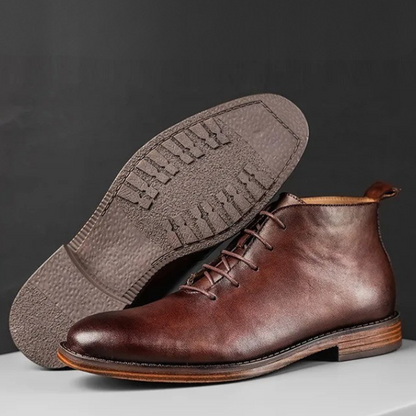 Durable men's premium leather boots, combining sophisticated dress style with lasting comfort.