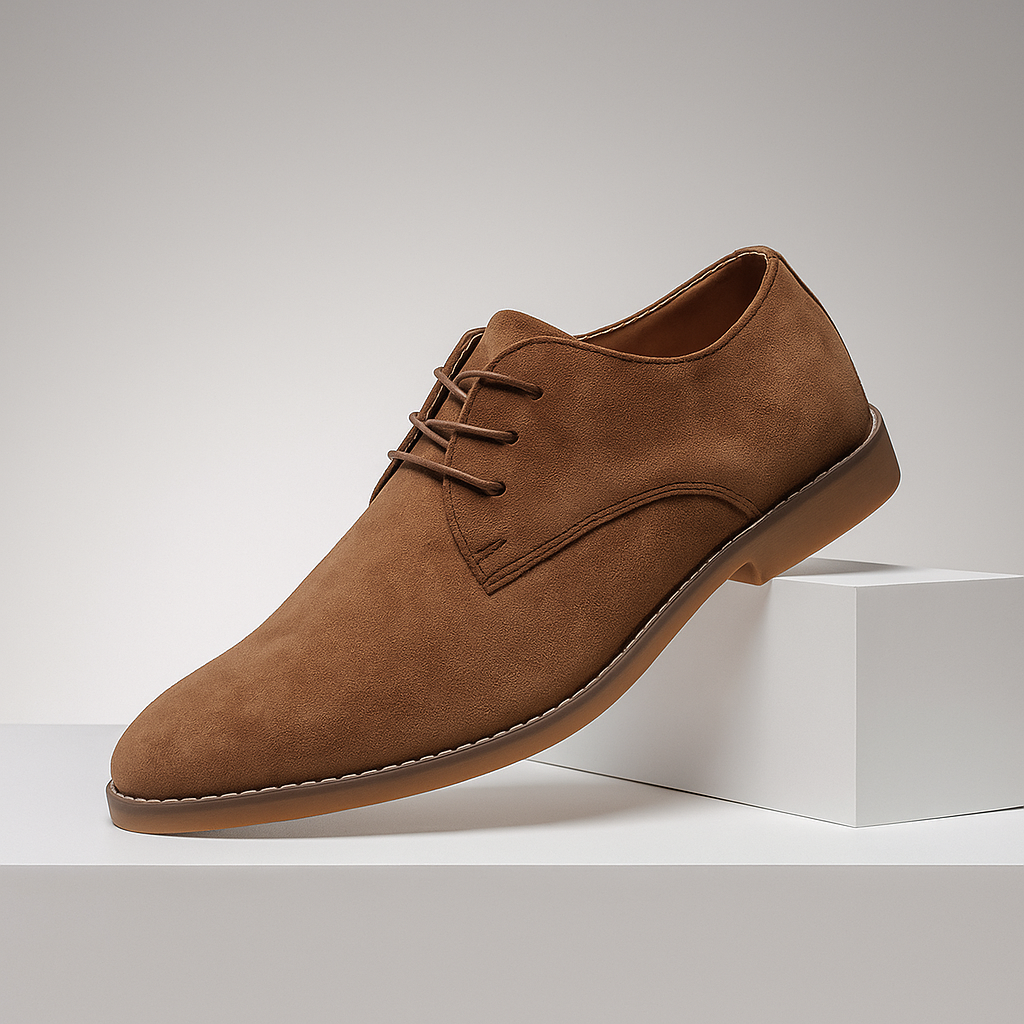 Men's premium brown suede Derby shoes, perfect for classic style & versatile fashion.