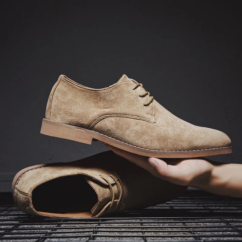 Comfortable men's lace-up suede Derby shoes in various colors for classic or casual fashion.