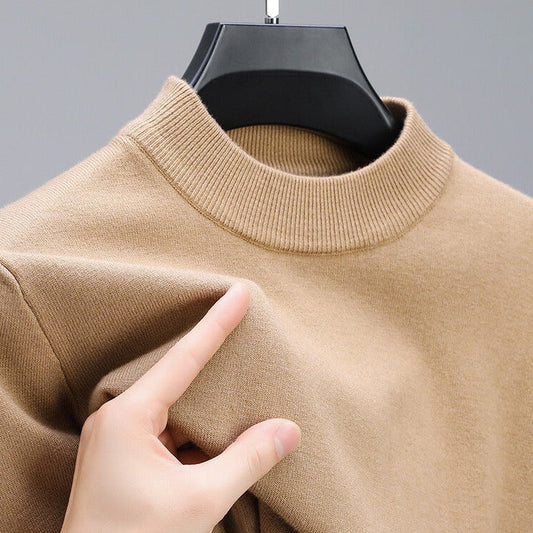 Men's premium cashmere knit sweater with elegant hem, long sleeve, and modern style. A sophisticated wardrobe staple.